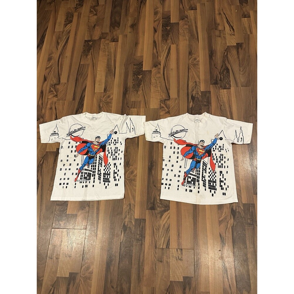 Vintage Superman Shirt All Over Print DC Comics 1991 Junior 14-16 Lot Of 2